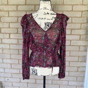 SO Burgundy Floral V-Neck Blouse